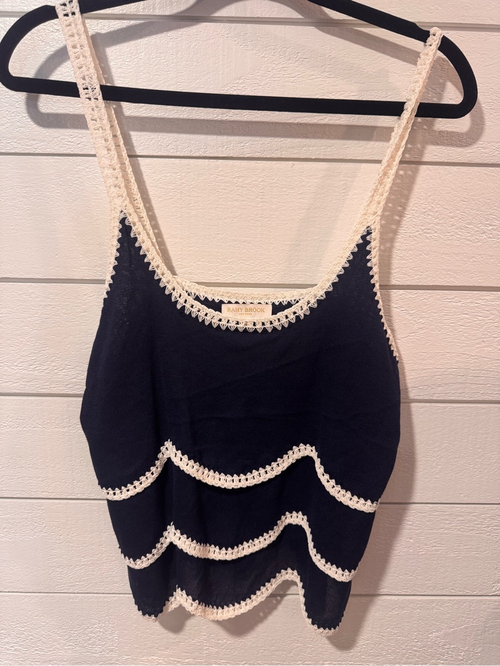 Ramy Brook New York Ariel Navy & White Crochet-Trim Tank Top - Medium - Picture 1 of 7